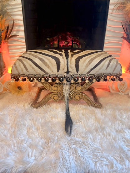 Antique Rococo Gilded Bench/Ottoman Reupholstered with Genuine Zebra Hide